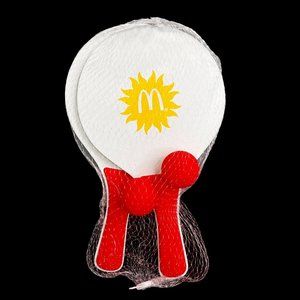 McDonalds Paddle Pickle Beach Ball Game Set 2 Racquets Balls Sunshine Logo Rare